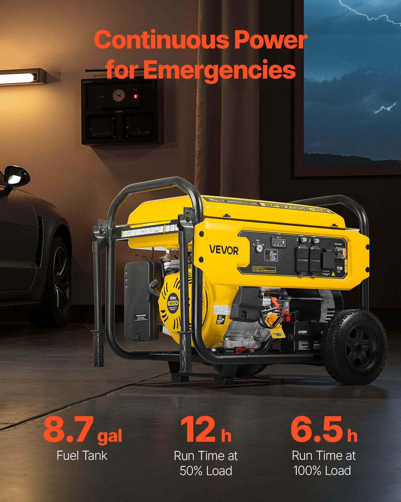 【Summerfinds】VEVOR Portable Generator, 9625W Peak Watt Home Generator, Backup Generators for Home with Foldable Handle, Electric Start, Gas Powered, CO Sensor, RV & Emergency Ready 30A & 20A Outlets, AVR