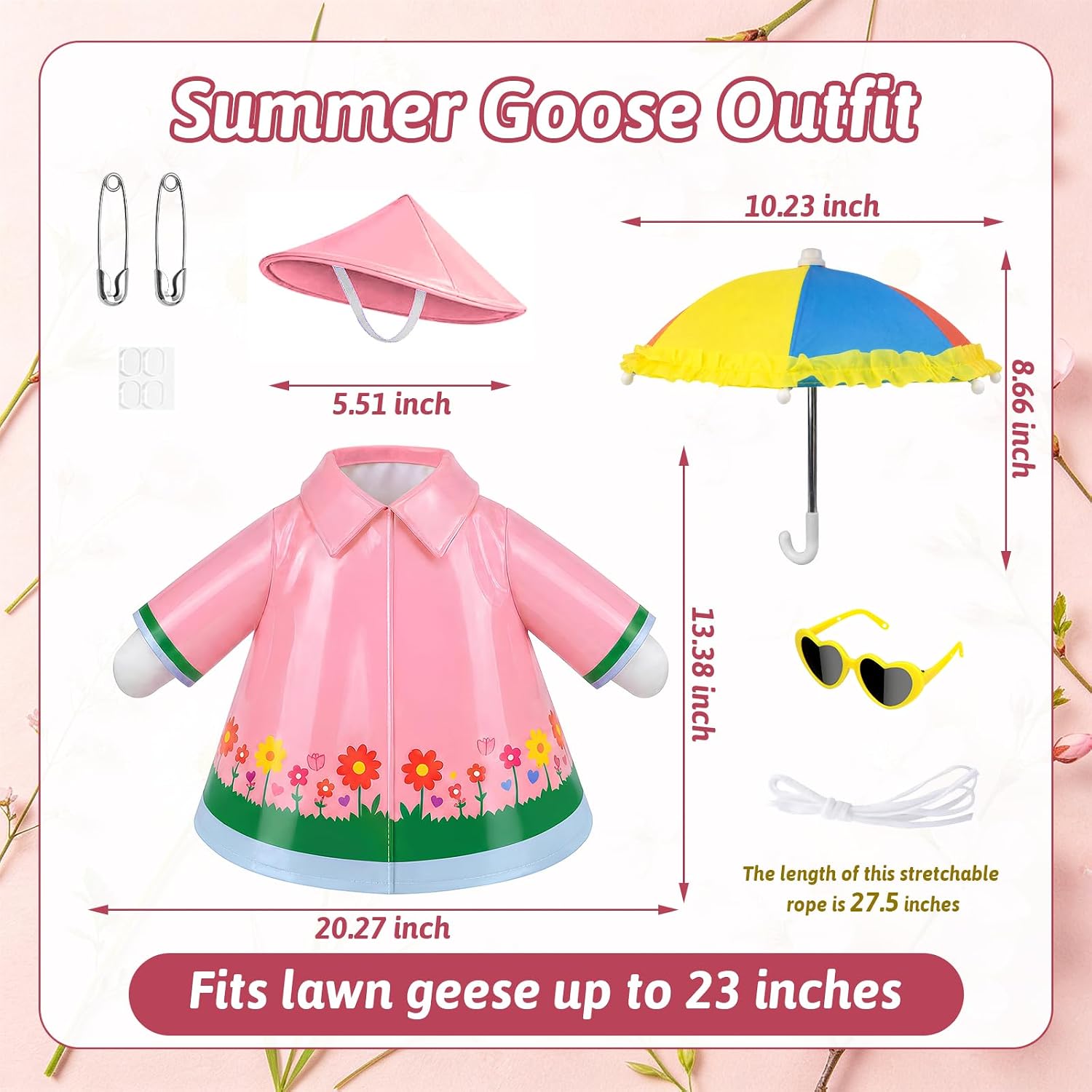 3 count/Set Raincoat Porch Goose Outfits, Summer Goose Raincoat Costume, Yard Goose Clothes Raincoats Umbrella Hat Outfit for 17" 23" Lawn Statue Patio Garden Decoration ()
