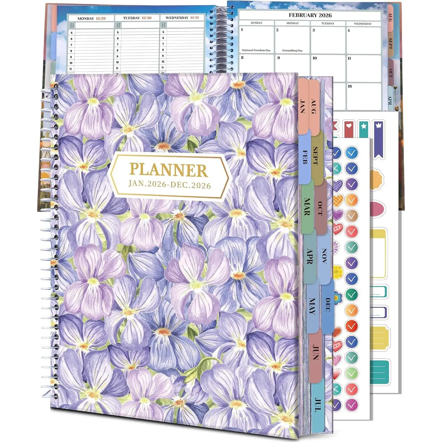 2026 Planner Weekly and Monthly (Jan. 26-Dec. 26), 12 Month Hourly Planners 8.5"x11", Large Daily Planner with Hourly Timeslot, Monthly Tab, Spiral Binding, Bookmark