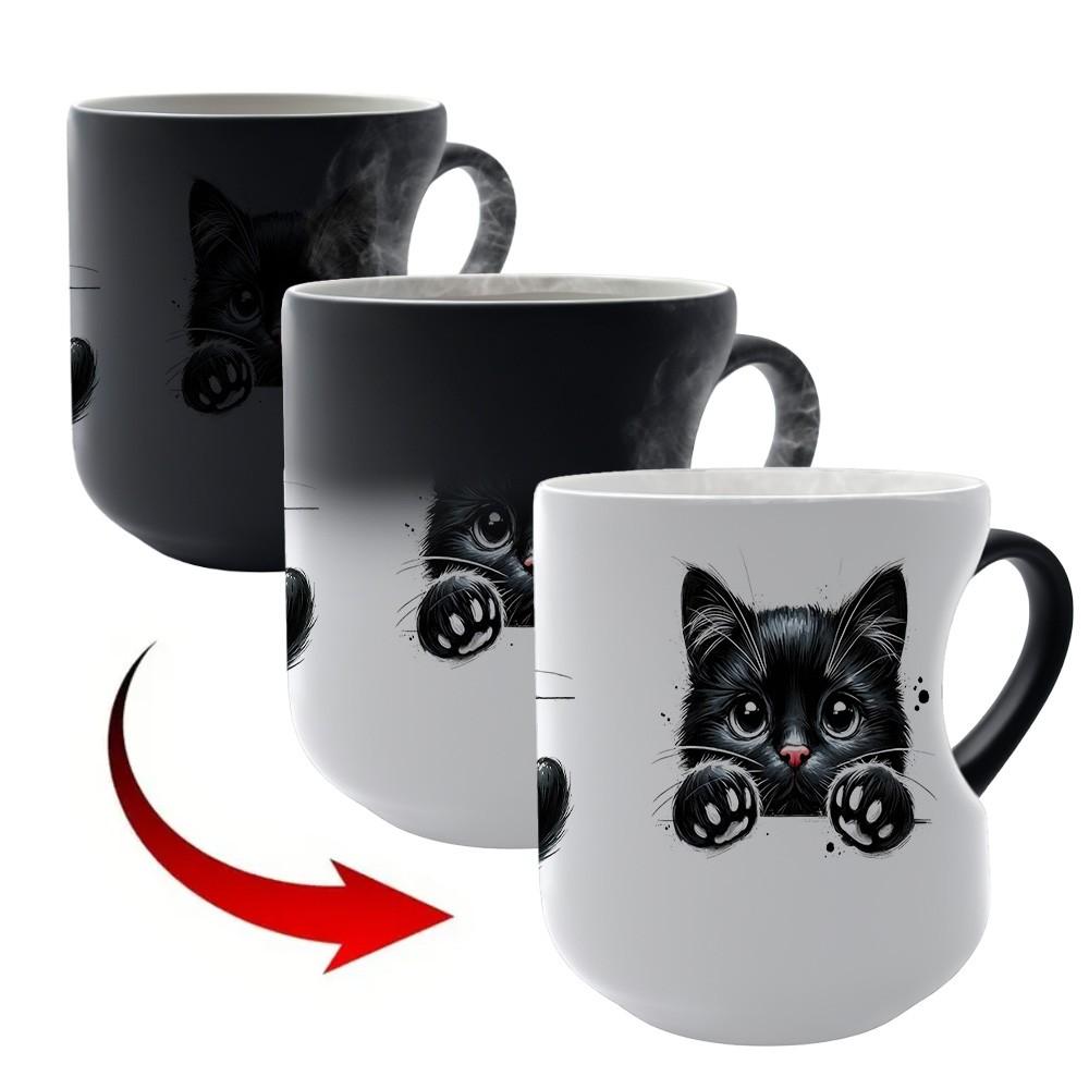 1pc Magic Color-Changing Mug - Thermosensitive Ceramic Cup Changes Color When Hot Drinks Are Added (-Activated), With Cute Black Cat Design, Double-sided print, Hand Wash Only, Reusable Gift for, Tea, Cocoa, Funny Coffee Mug, 11oz 325ml
