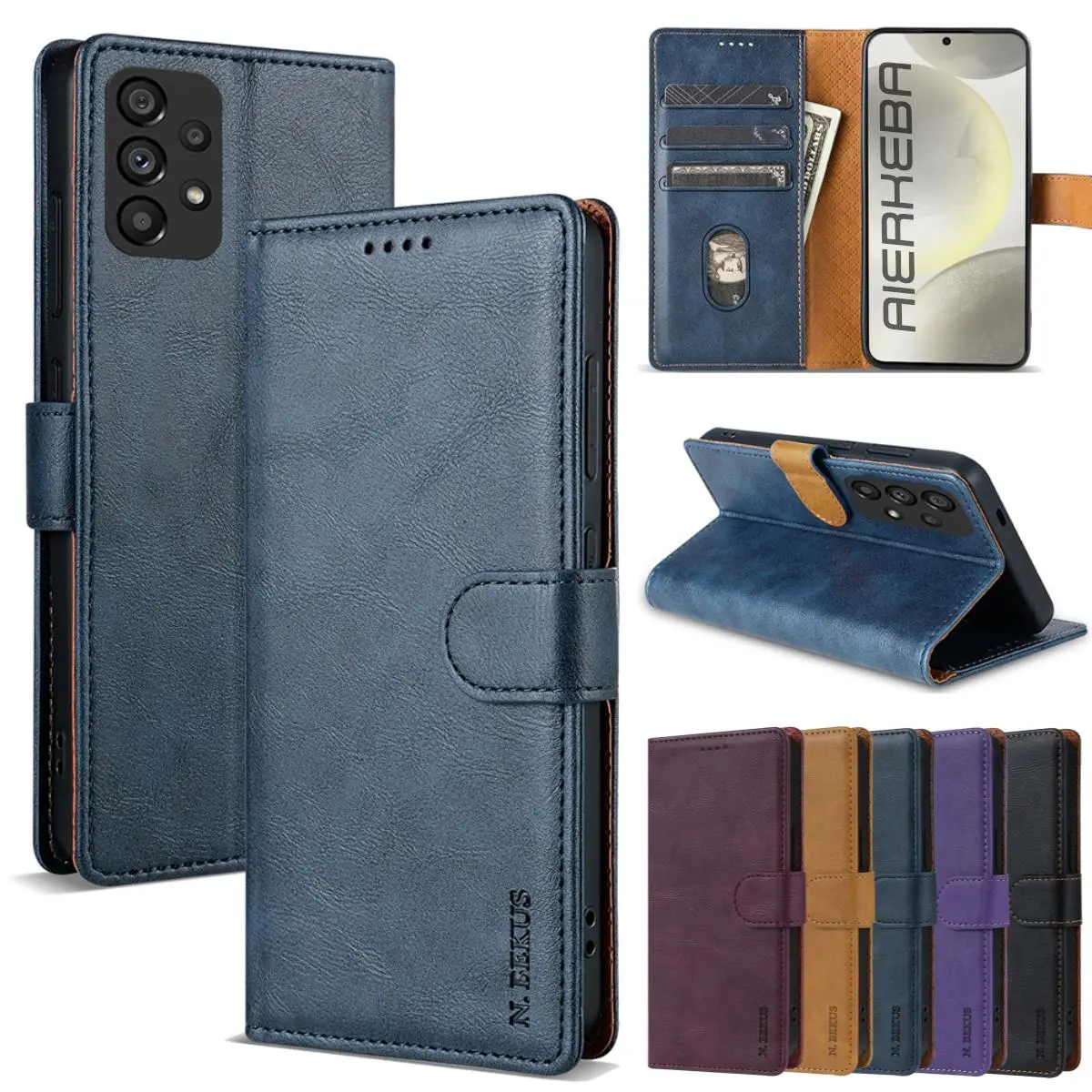 Flip Leather Wallet Case for Samsung Galaxy A12-A72, A13-A56 5G - Smartphone, Cellphone, Handheld Devices Protection Cover, Casing