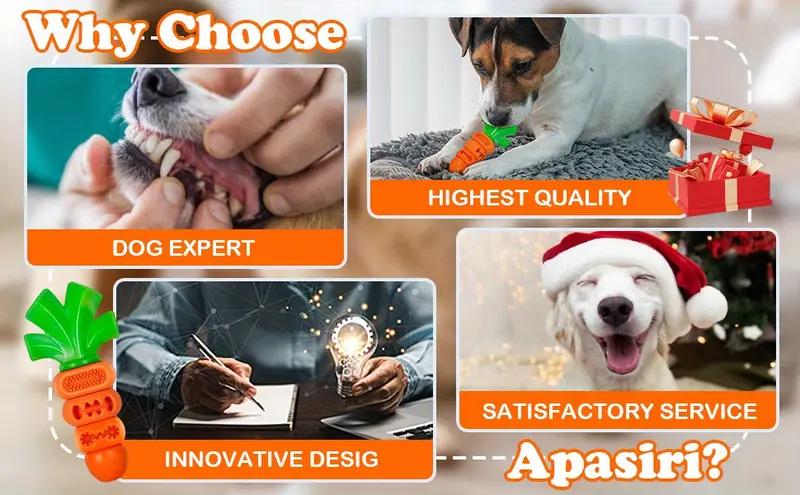 Apasiri Aggressive Chewer Dog Toys, Durable Carrot Leaf Design for Teeth Cleaning & Mental Stimulation