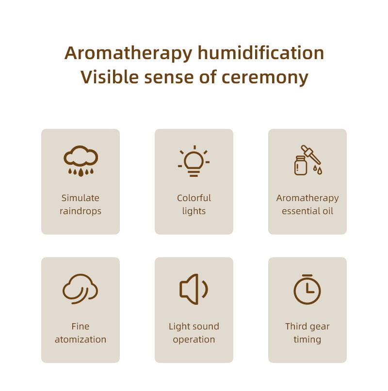 Rotating raindrop aromatherapy machine household colorful night light desktop mushroom water grass air humidifier with remote control diffuser