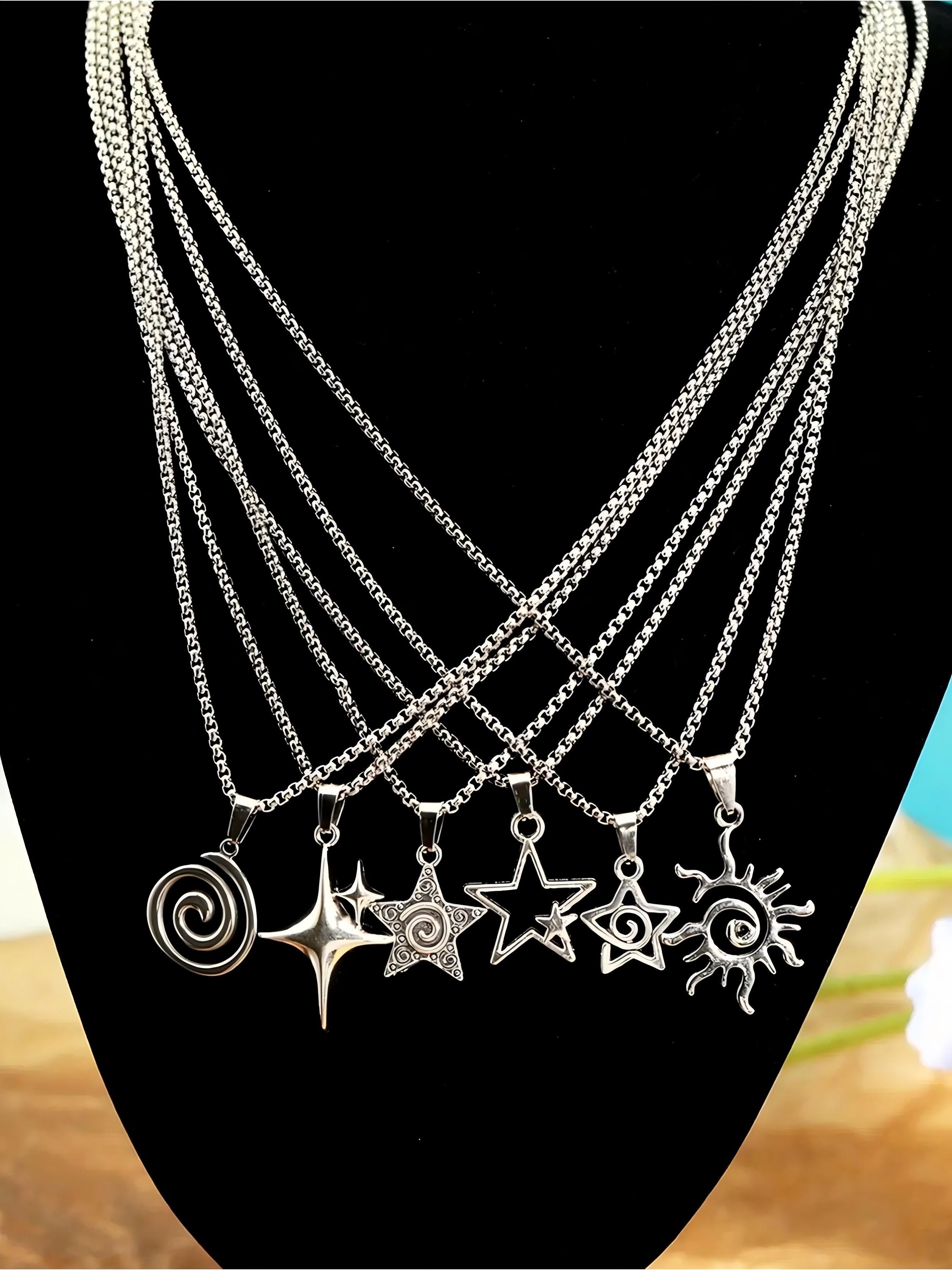 Vintage Gothic Stainless Steel Necklaces, 6pcs Necklace Set, Unisex Punk Fashion Accessories, Daily Wear & Special Occasions, Gift Ideas