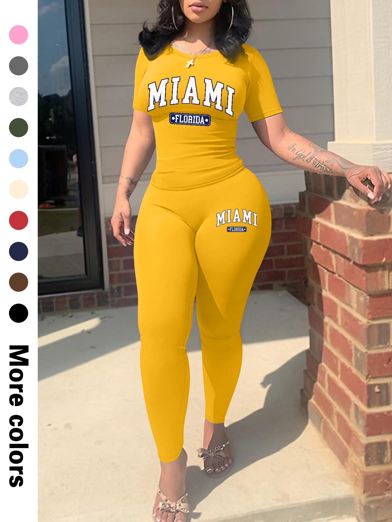 Two-Piece Set Women's Plain Crop Top & Skinny Pants, Casual Fashion Cozy Breathable for Daily Wear, Ladies Summer Clothes