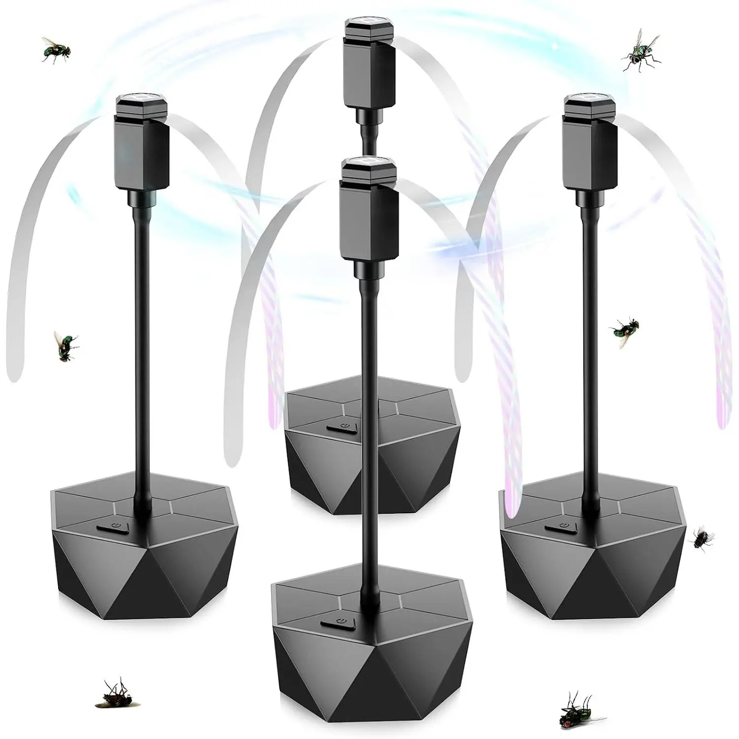Fly Fans for Tables, Fly Repellent Fan Outdoor Indoor Keep Flies Away, Fly Repellent Fans for Tables with Holographic Blades for Picnic, Party, Restaurant, Kitchen, and BBQ, 4 Pack Black