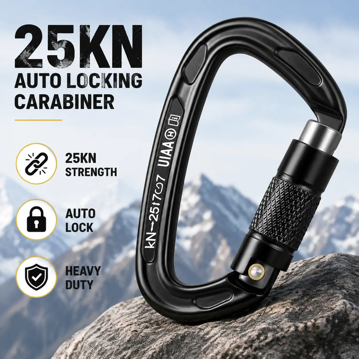 Auto Locking Climbing Carabiner Clips 25KN (5620 lbs), Heavy Duty Carabiners for Rock/Ice Climbing, Rappelling, Rescue, Hammocks 3.9" Large Size