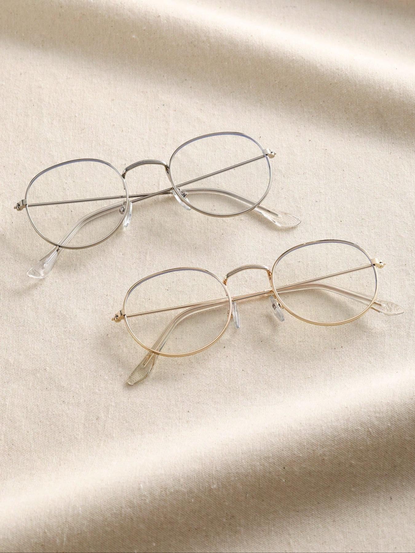 Elegant Women's Round Flat Mirror Glasses, 2 Pairs Classic Design, Perfect for Daily Life, Office Commute, Stylish and Functional, Lightweight Eyeglasses, Round Frame Eyeglasses