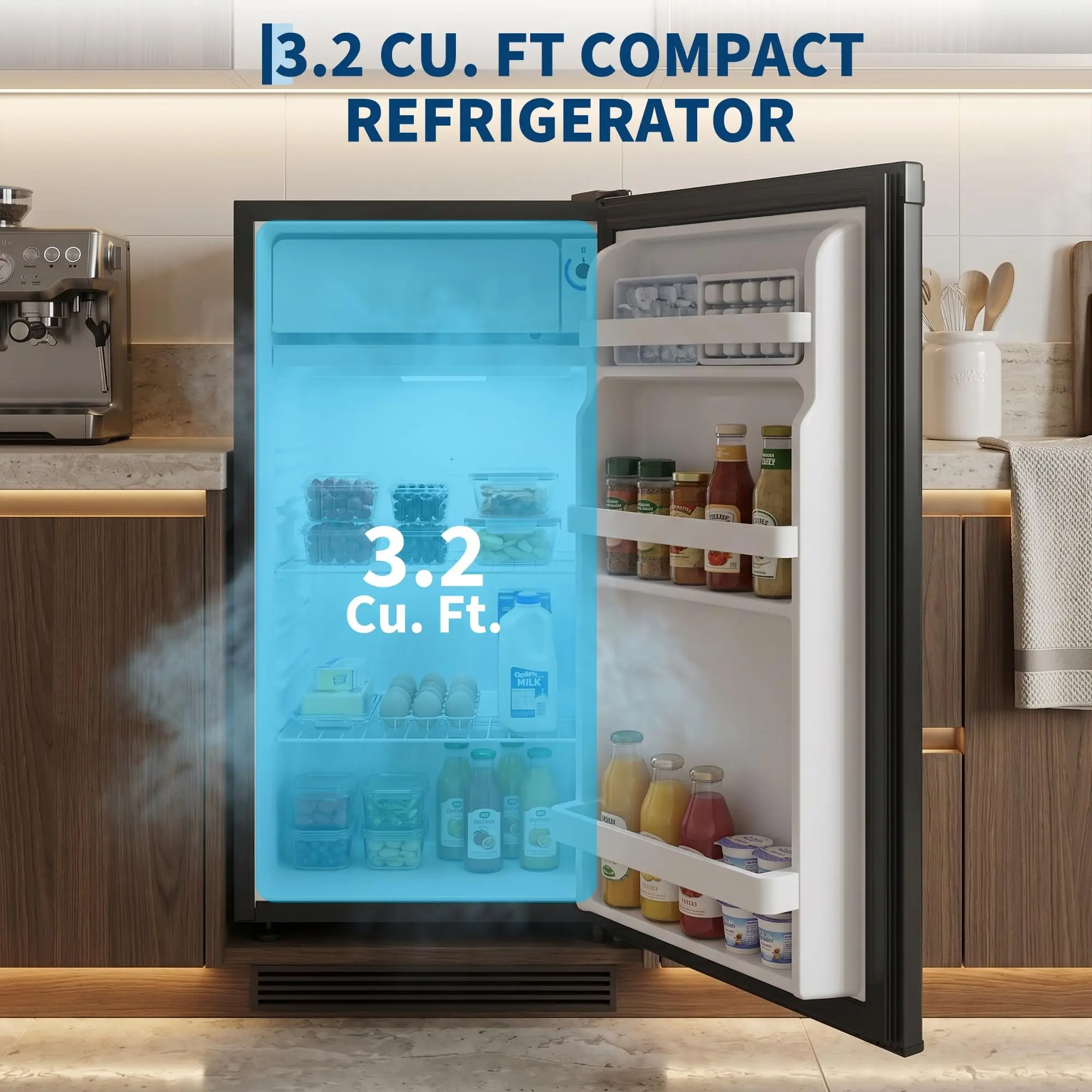 Garvee Quiet Energy-Efficient Mini Fridge, Single Door Compact Refrigerator - Steel Finish - Easy-Clean Interior - for Dorm/Office/Apartment/Bar, Beverage & Food Storage