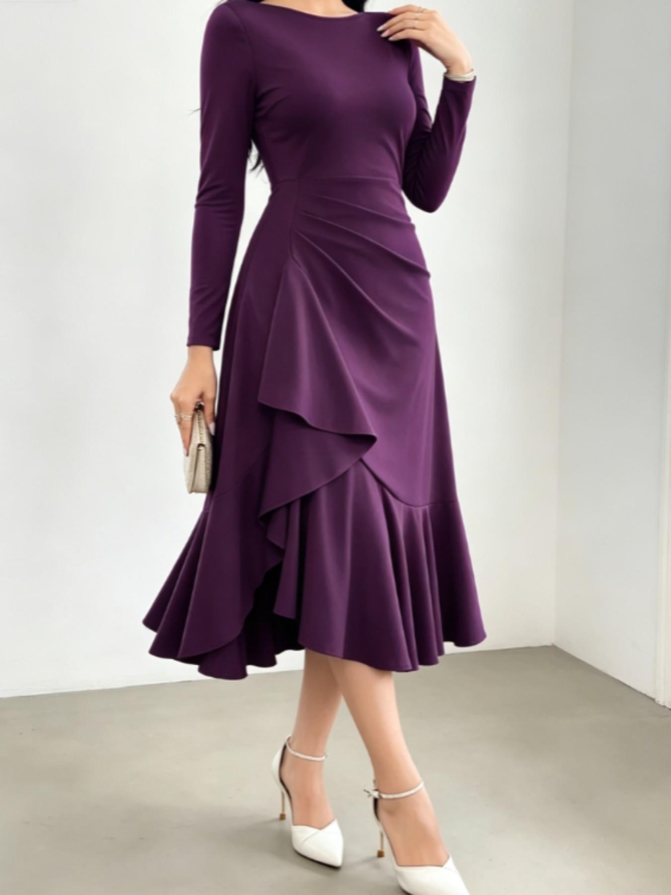 Elegant Long Sleeve Waist-Cinch Formal Evening Gown, Party Dress, Slimming Fish Tail Skirt Design, High-End Fashion Dress for Special Occasions