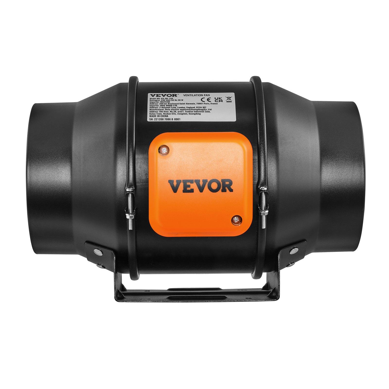 VEVOR 6-inch EC Inline Duct Fan Ventilator, 402 CFM with Temperature & Humidity Controllers, Quiet Motor Exhaust Fan for Grow Tents, Hydroponics Cooling Boosters (EC 6-inch Ventilator)