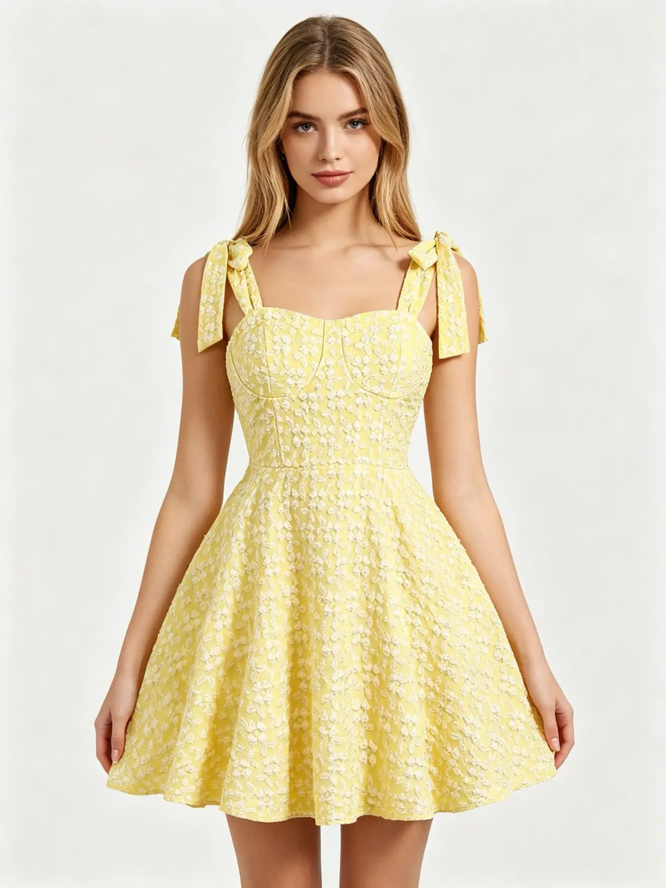 Teen Girl Summer Floral Sweet Bow Halter Dress, Waist Cinched Fishbone Heart Neck A-Line Midi Dress, 13-16 Years, Party/graduation