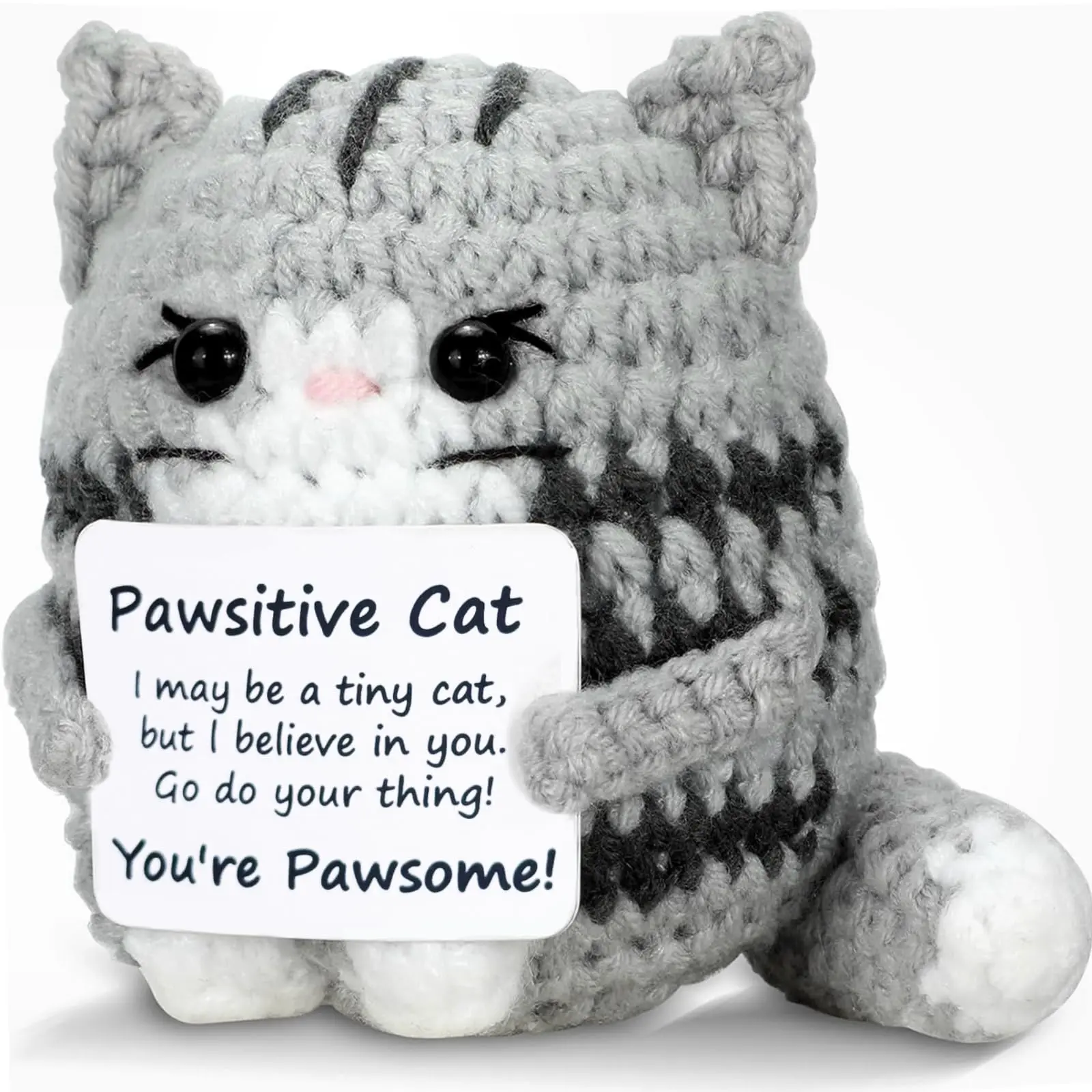 Handmade Mini Knitted Cat Plush Toy, Unique Emotional Support Plush for Anxiety Relief, Cute Versatile Desk Decor & Bag Pendant, Thoughtful Holiday & Christmas Presents, Lovely Birthday Gifts for Him, Her, Women and Men, Sweet Teacher Appreciation Small G