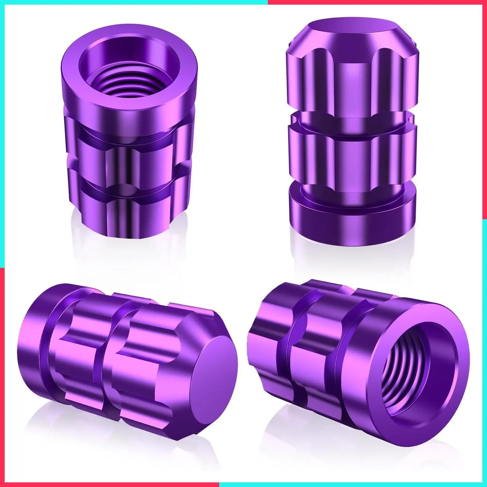 4 Pack Tire Valve Stem Caps - Rustproof & Fade Resistant Metal Valve Caps, Universal Fit for Cars, Trucks, Motorcycles & Bikes (Purple)
