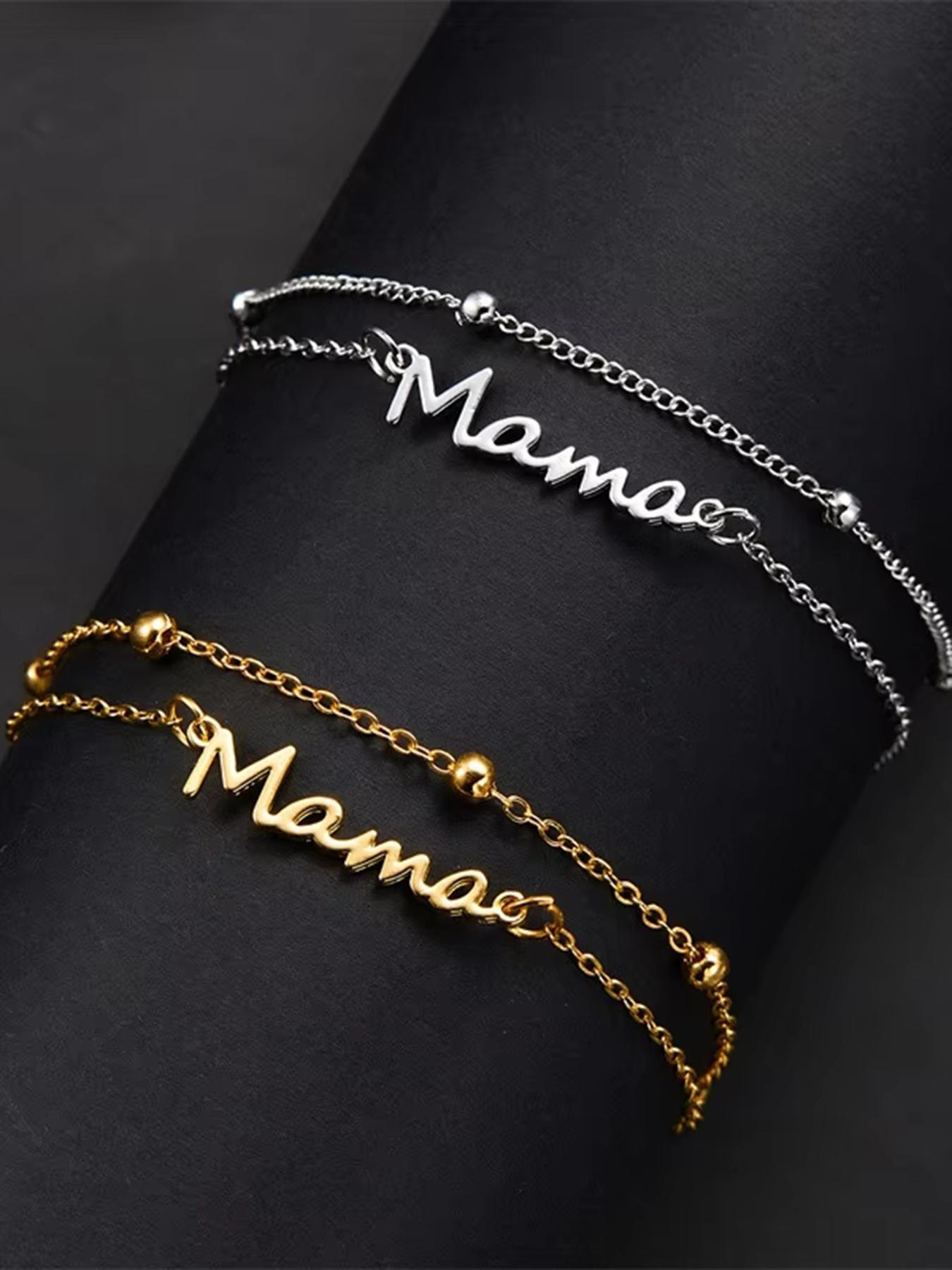 Sky Horizon Alphabet Mom Pendant Bracelet - Stainless Steel Double Layer Beaded Bracelet - A delicate mom bracelet, a gift for new moms, mothers-in-law, stepmothers, mothers, and wives on Mother's Day. Fashion accessory. Mother's Day gift, mom gift.