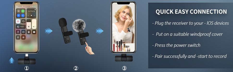 2pcs Professional Wireless Lavalier Lapel Microphone for iPhone, iPad - Cordless Omnidirectional Condenser Recording Mic for Interview Video Podcast Vlog,YouTube,TikTok