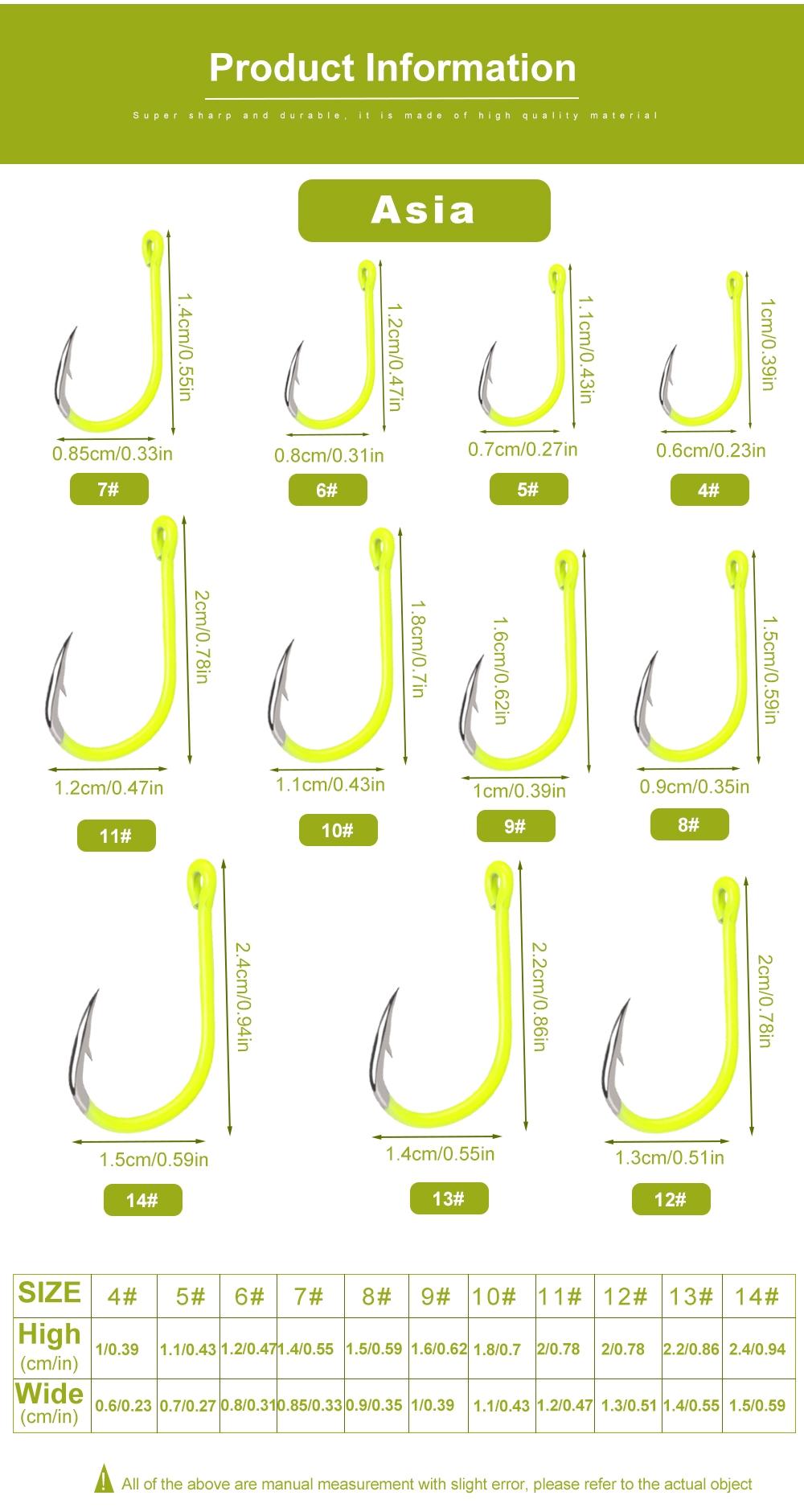 FTK Ise-ni Fishing Hooks, Fluorescent Yellow, Flattened, 50pcs, Stainless Steel, High-Carbon Steel, Barbed