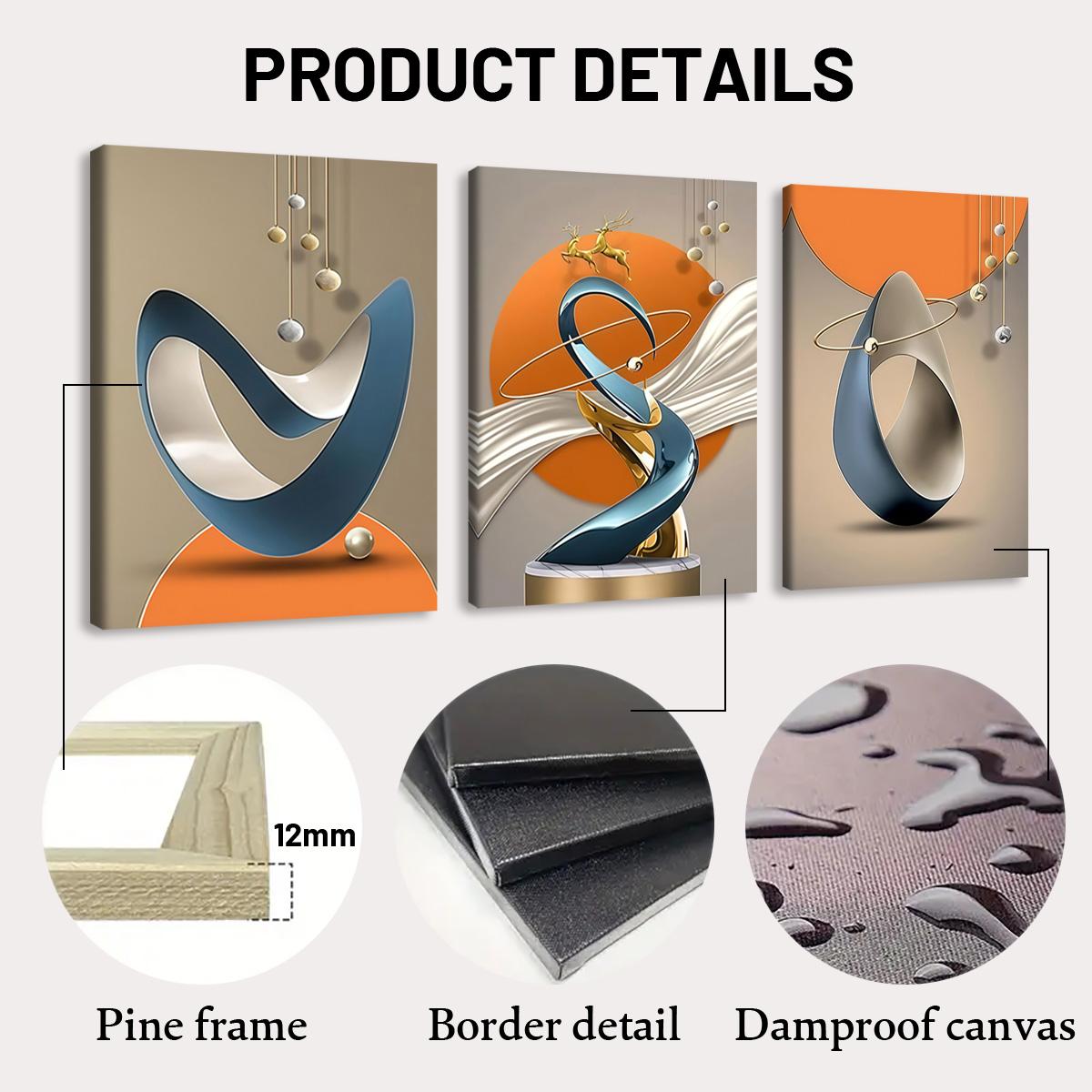 3-Piece Modern Abstract Geometric Art Canvas Prints with Solid Wood Frames, High-Definition Waterproof Wall Art for Living Room and Hallway, Modern Home Decor #TOP PICKS