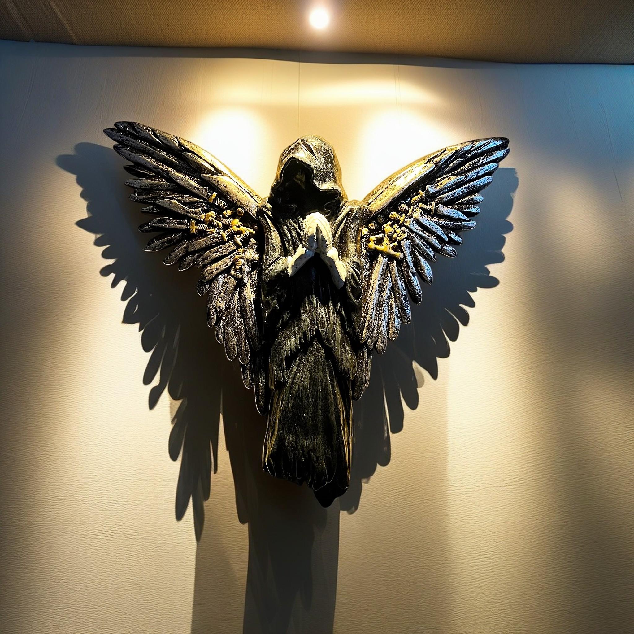 Resin Angel Statue Wall Hanging Decor, Wall Mounted Decor, Unique Home Living Room Bedroom Decoration, Perfect Creative Gift Idea, Elegant Resin Artwork, Wall Ornaments, Aesthetic Design, Decorative Wall Art