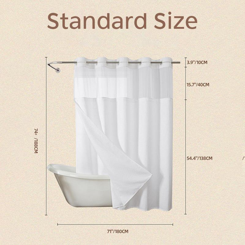 Double Layer Large Ring Waffle Bath Curtain, Waterproof Anti-Mold Shower Divider, Dry Wet Separation, Bathroom Privacy Screen