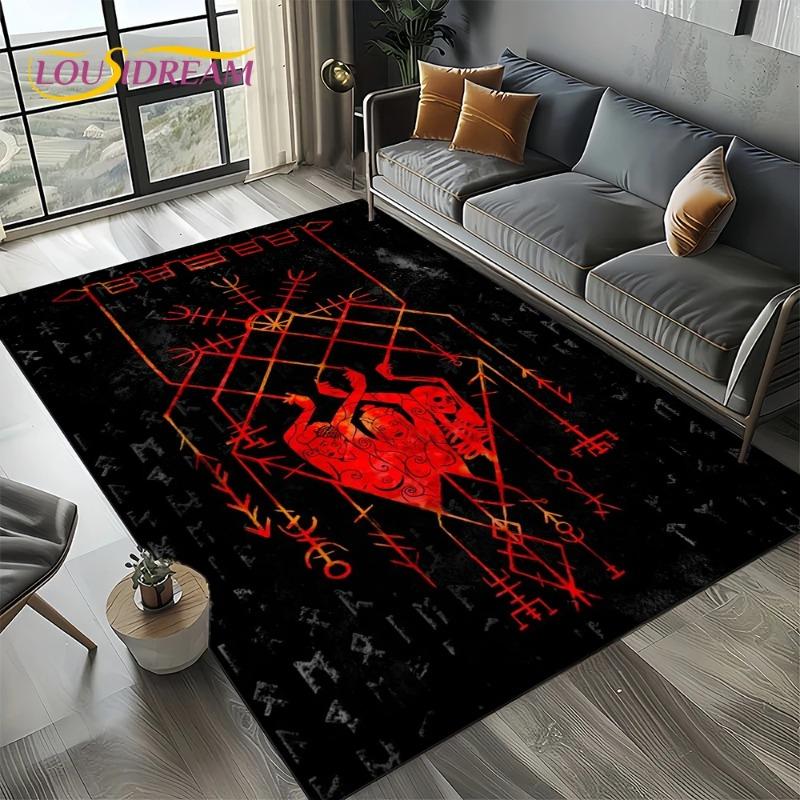 Valkyrie Viking Axe Flannel Area Rug - Norse Rune Mythology Print Soft Mat for Living Room & Game Room, Non-Slip Warrior Home Decor #ValkyrieRug #VikingAxeMat #NorseMythologyDecor #RuneCarpet #NonSlipFlannelRug