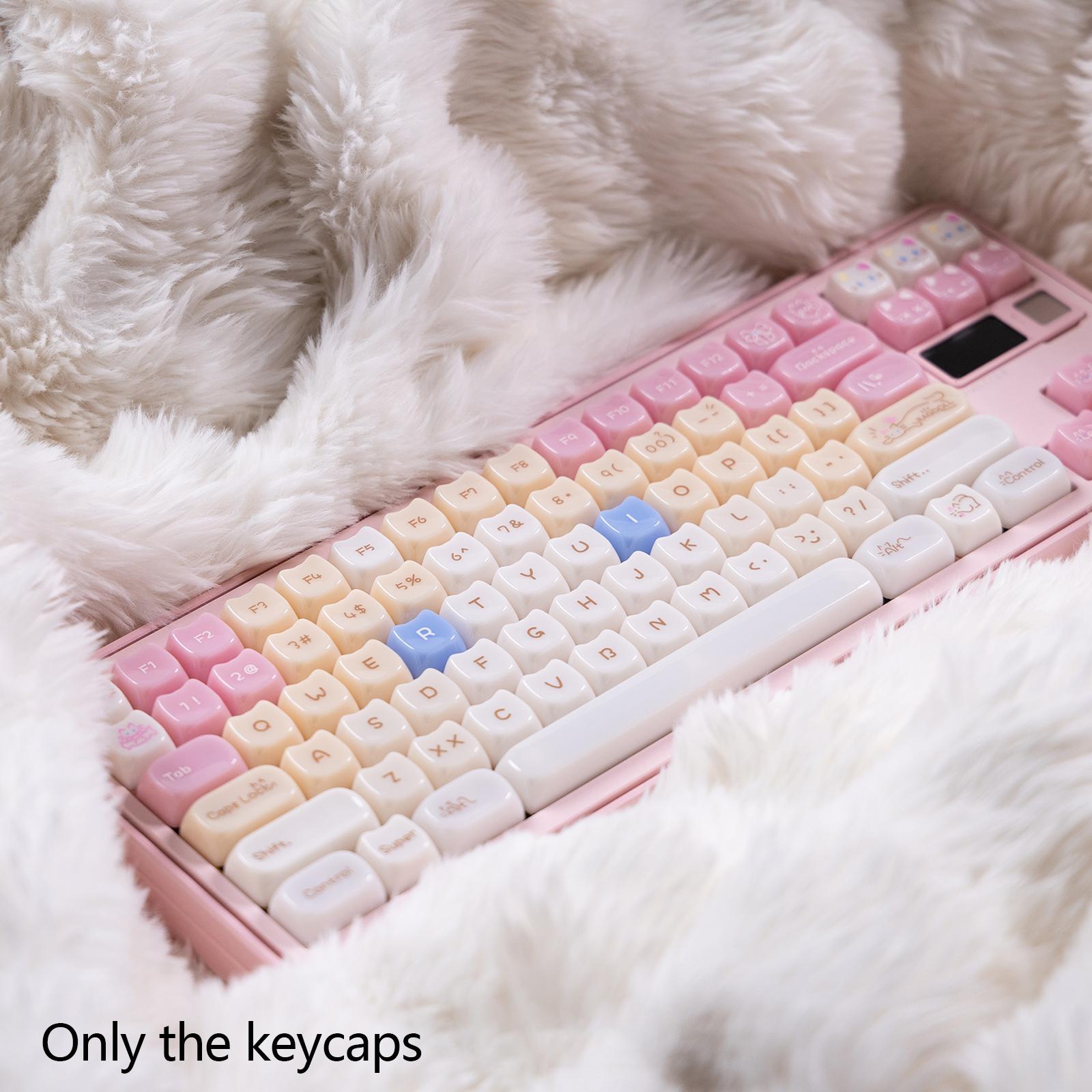 Candy Cat Keycaps, MAO height, Cute Ragdoll Cat Keycaps, Smooth Surface, PC Light-transmitting Material, Front-printed Characters, Pink Theme, compatible with 6.25U space 61 68 75 84 87 98 99 100 104 108