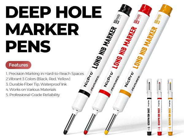 Nicpro 6 Pack CP1000 Carpenter Pencil with Sharpener, Mechanical Carpenter Pencils with 66 Refills, Deep Hole Long Nib Marker Pens for Construction, Heavy Duty Woodworking Pencil for Architect Marking