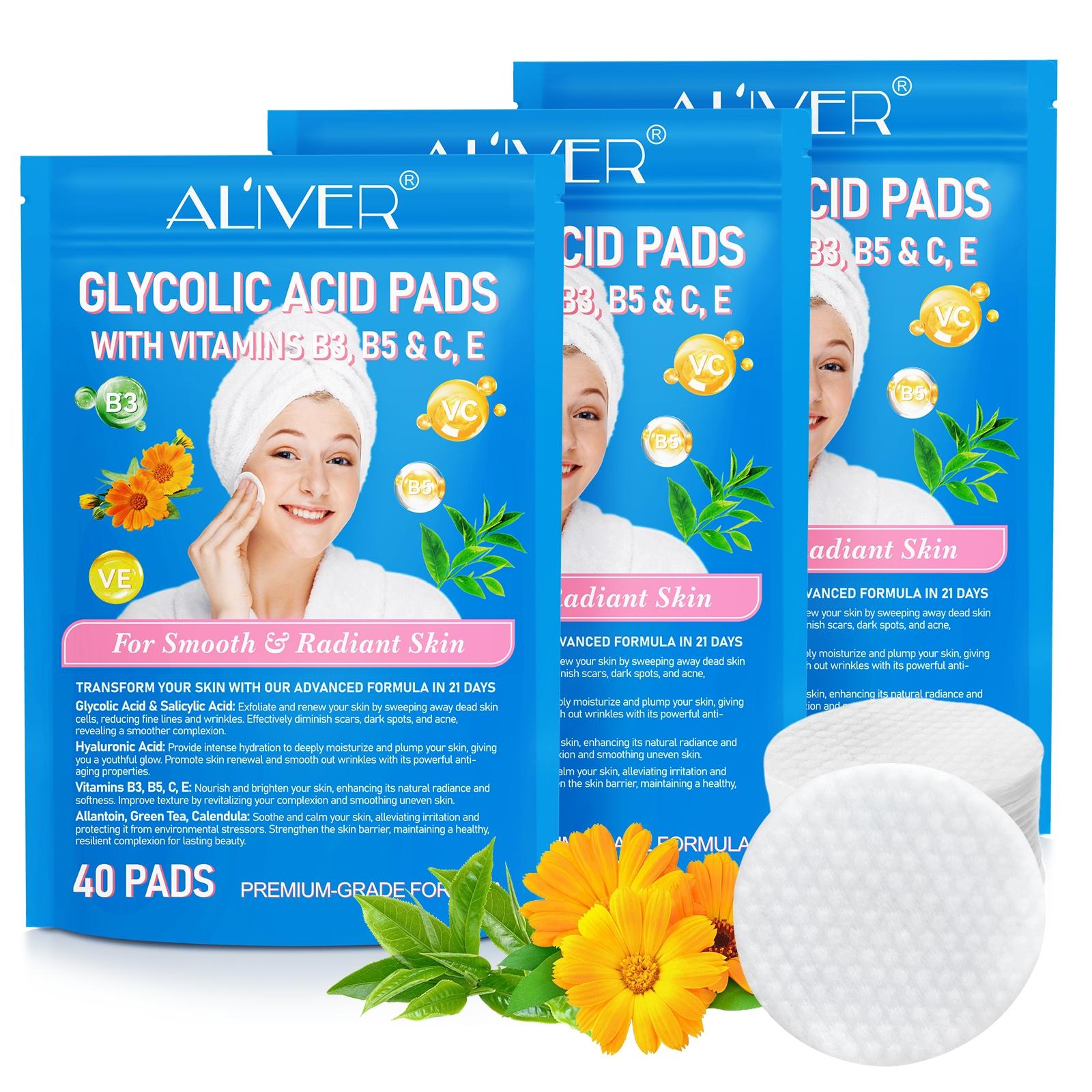 3 Counts Moisturizer, ALIVER Glycolic Acid Pads 40pcs, Contains Vitamins B3, B5, C, And E For Smooth And Glowing Skin, 20% Collagen For Hydrated And Smooth Skin, Deep Nourishment, Moisturization, And Enhanced Skin Barrier.