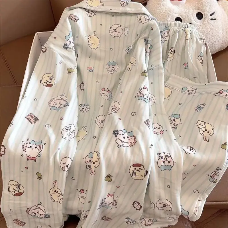 Chiikawa Cute Winter Thicken Pajamas Anime Cartoon Autumn and Winter Keep Warm Lounge Clothes Couple Suit Sweetness Gifts