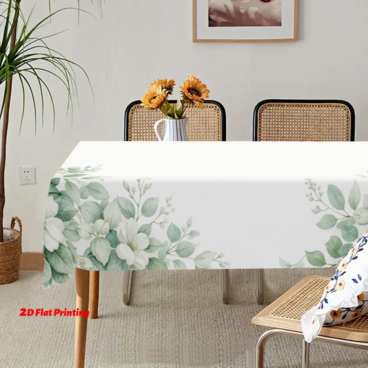Leaf Design Rectangular Tablecloth, Spring Theme Seasonal Table Cover, Ideal for Easter & Holiday Parties, Home Decoration