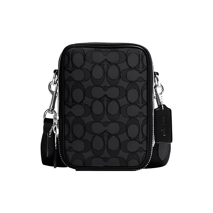 COACH Stanton 12 Mini Crossbody Bag for Men – Classic Logo Fabric and Leather, Black