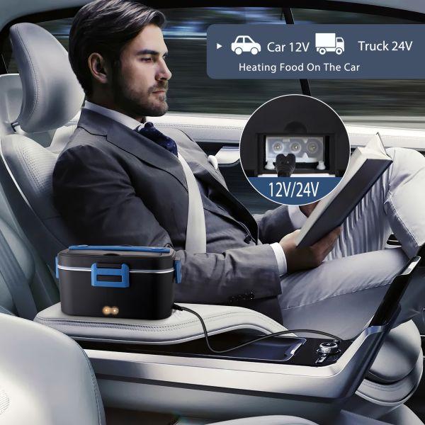 Electric Lunch Box Food Heater for Adults, Heated Lunch Box 12V/24V/110V Portable Food Warmer for Car/Truck/Office 1.8L Removab，dealsforyoudaysle Stainless Steel Container with Fork Spoon and Bag,dealsforyoudays