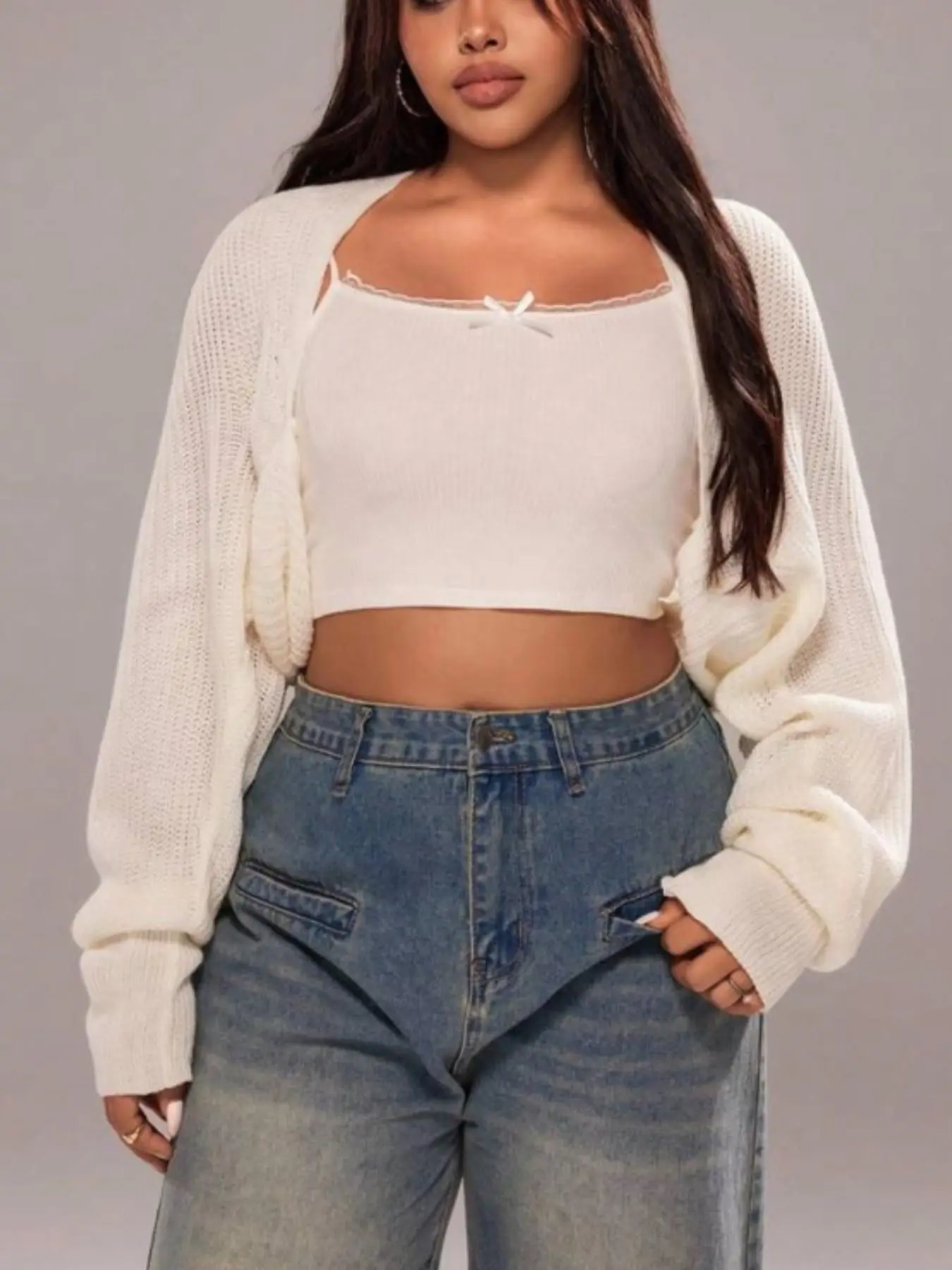 Plus Size New Batwing Sleeve Long Sleeve Women's Knitted Cardigan Sweater, Perfect for Winter and Fall, Casual, Comfortable and Basic Style, Knitwear