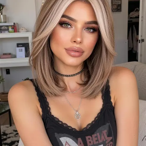 Short Bob Wig with Highlights, 12-Inch Heat-Resistant Synthetic Hair, Natural Look, Ideal for Office, Dates, Halloween Parties, Synthetic Bob Wigs