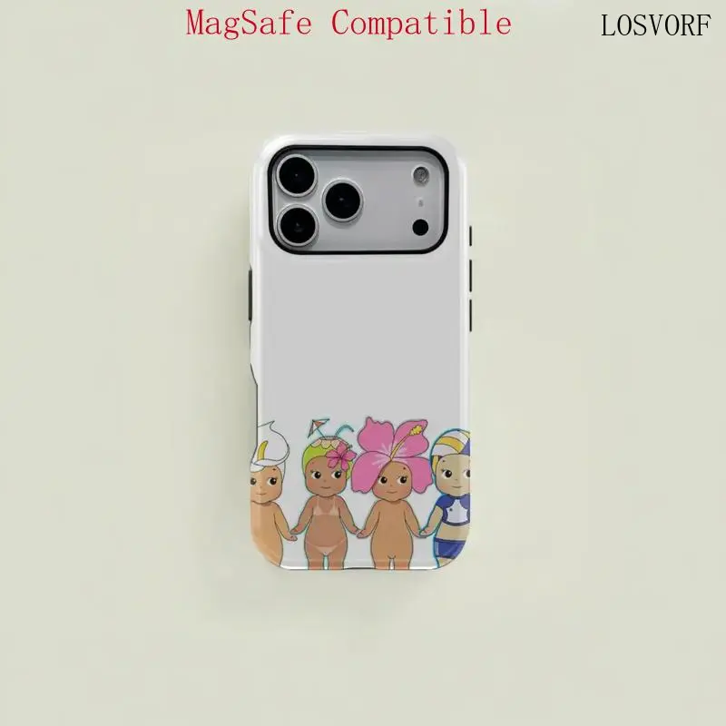 【Magnetic Compatible】1 pc cartoon flower coconut head double layer protective case solid two-in-one protective case for iPhone 17 16 15 Pro 14 13 12 11 Pro Max 14 Plus 15 Plus 16Plus 17Plus Samsung Galaxy S25 S24 S23 Ultra series protective case couple