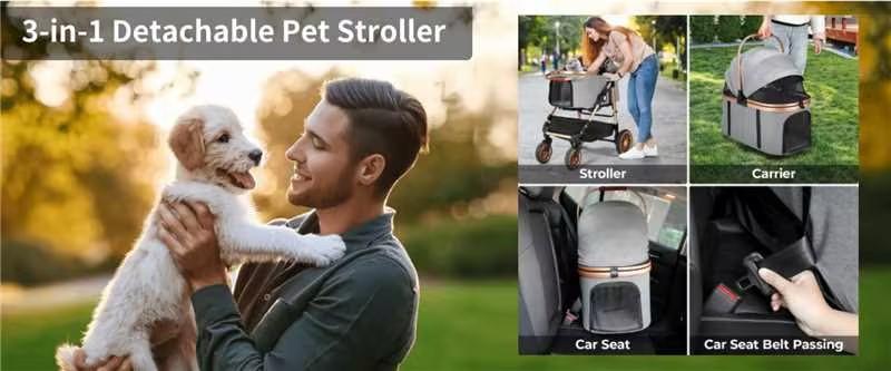 3-in-1 Pet Stroller for Medium Dogs & Cats up to 55lbs, Premium Design with Detachable Carrier & Easy One-Click Folding, Comfortable, Safe, Durable,Stable 4-Wheel Cat Stroller， Perfect for Travel & Camping Outdoor
