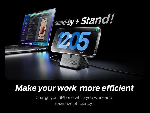 MOVE SPEED Qi2 Certified Magnetic Power Bank Kickstand, 5000mAh(0.3inch)/10000mAh(0.5inch) Ultra Slim MagSafe Portable Charger 15W Ultra-Fast Charging Portable Charger, 30W USB-C MagSlim Charger with Cable for iPhone 17, Travel Essential