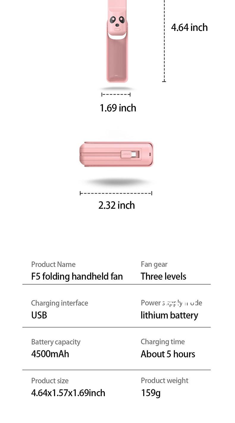 Foldable Handheld Portable Power Bank Mini Fan USB Rechargeable Desktop Fan with Wired Power Bank Portable Fan Mobile Power Bank Charger Pink Folding fan