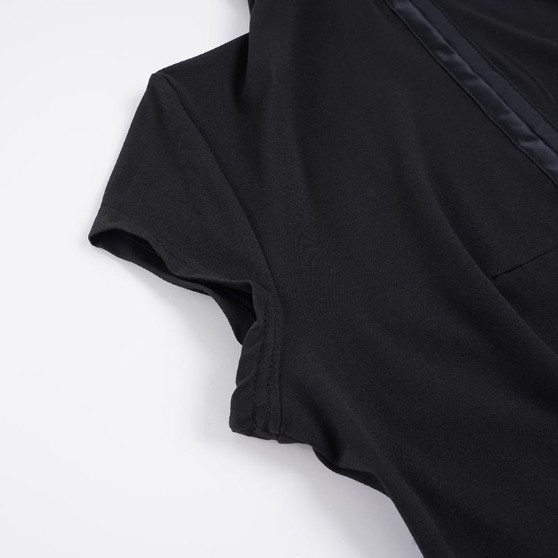 Women's Stand-Collar Solid Color Top, Short-Sleeve T-Shirt with Single-Button Hollow-Out Slim-Fit Design, Summer Casual Chic Top, Womenswear