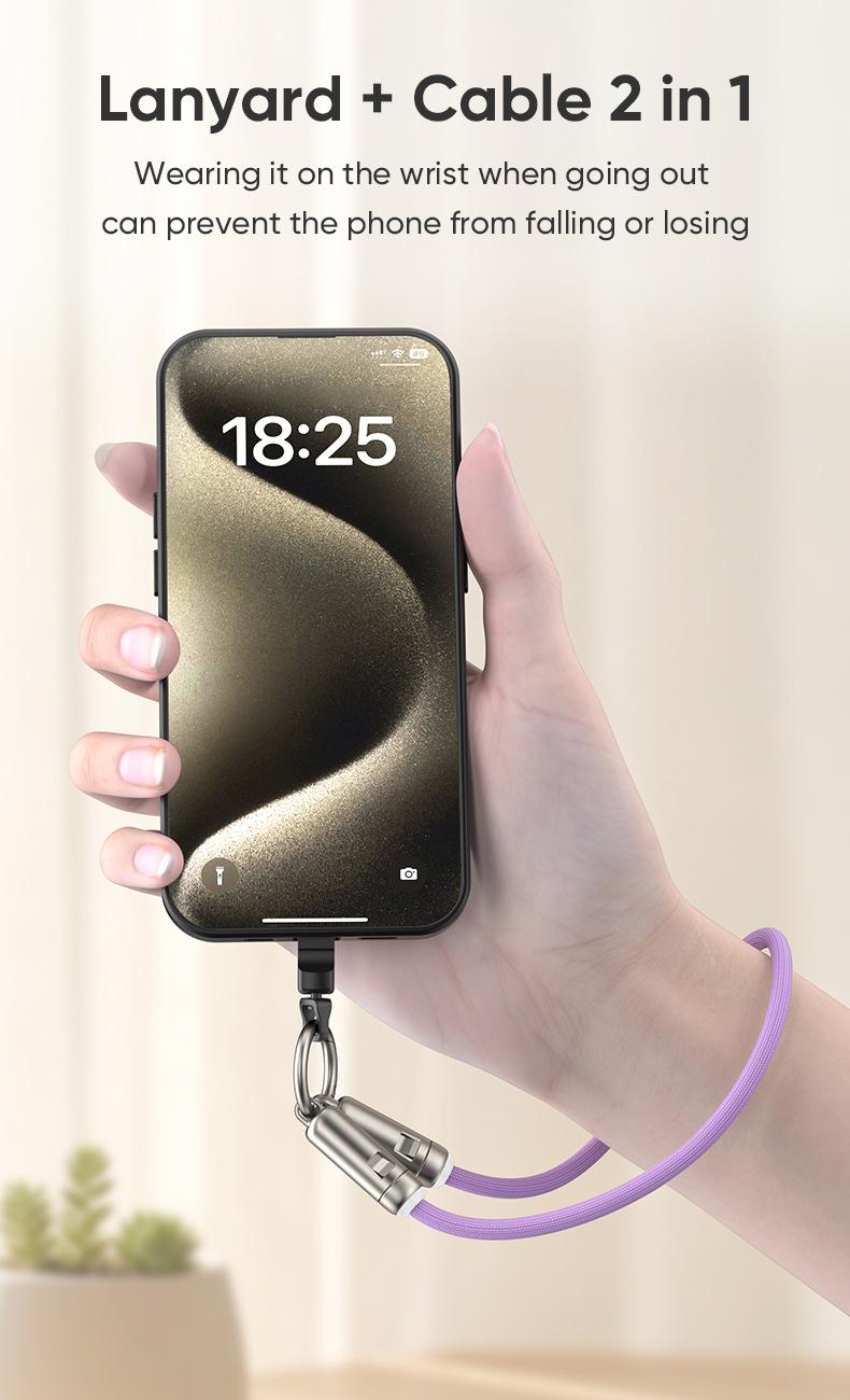 240W USB-C Lanyard Charging Cable, 2-in-1 Phone Strap & Fast Charger, 5A PD Data Transfer Cord with Buckle, Zinc Alloy Durable for Phone/Tablet/Laptop