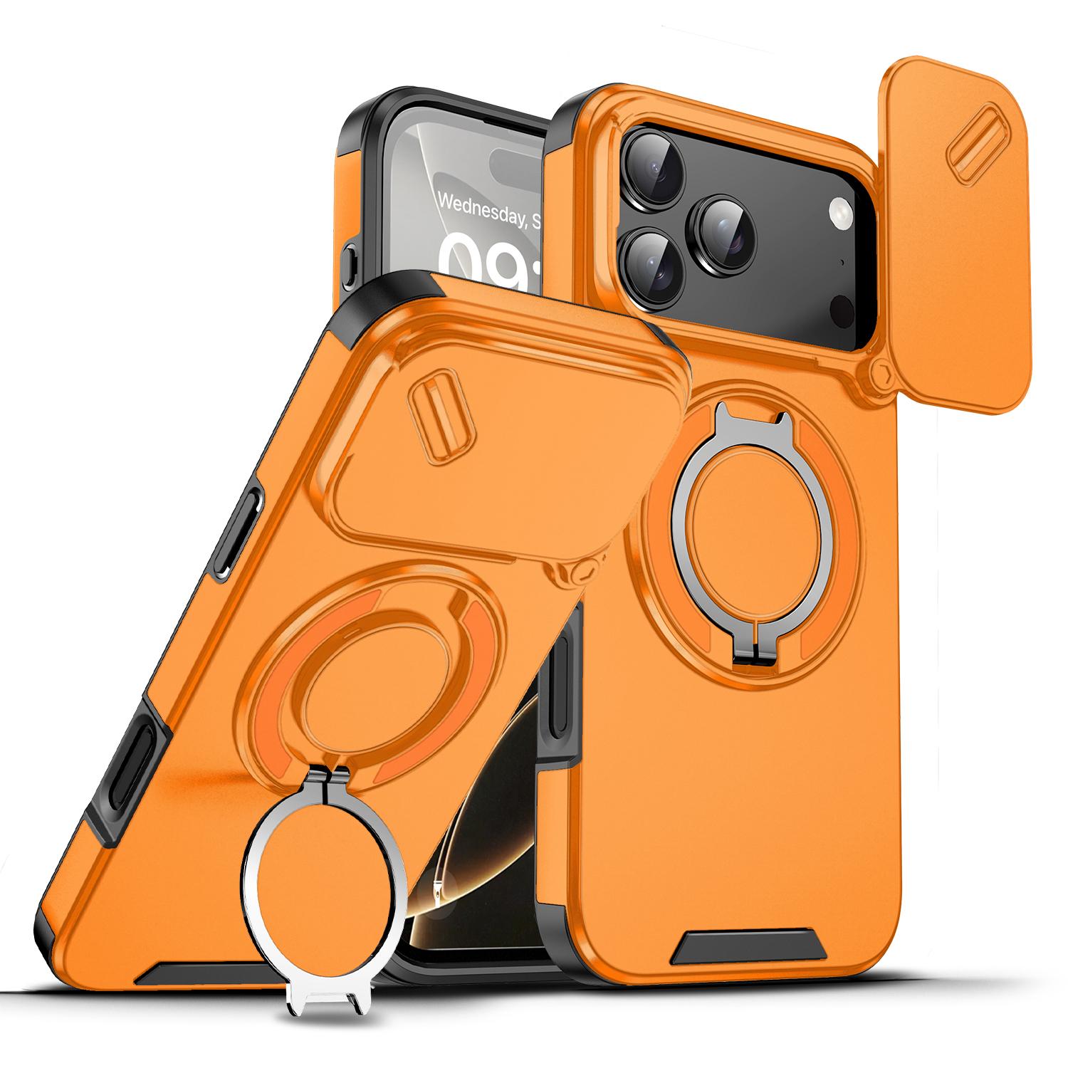 OREKROY Case For iPhone 17 16 15 Pro Max 17Air Plus 14 13 12 with Slide Camera Lens Protection Cover,360 Rotating Ring Kickstand MagSafe Magnetic Holder Military Grade Shockproof Protective Phone Cover