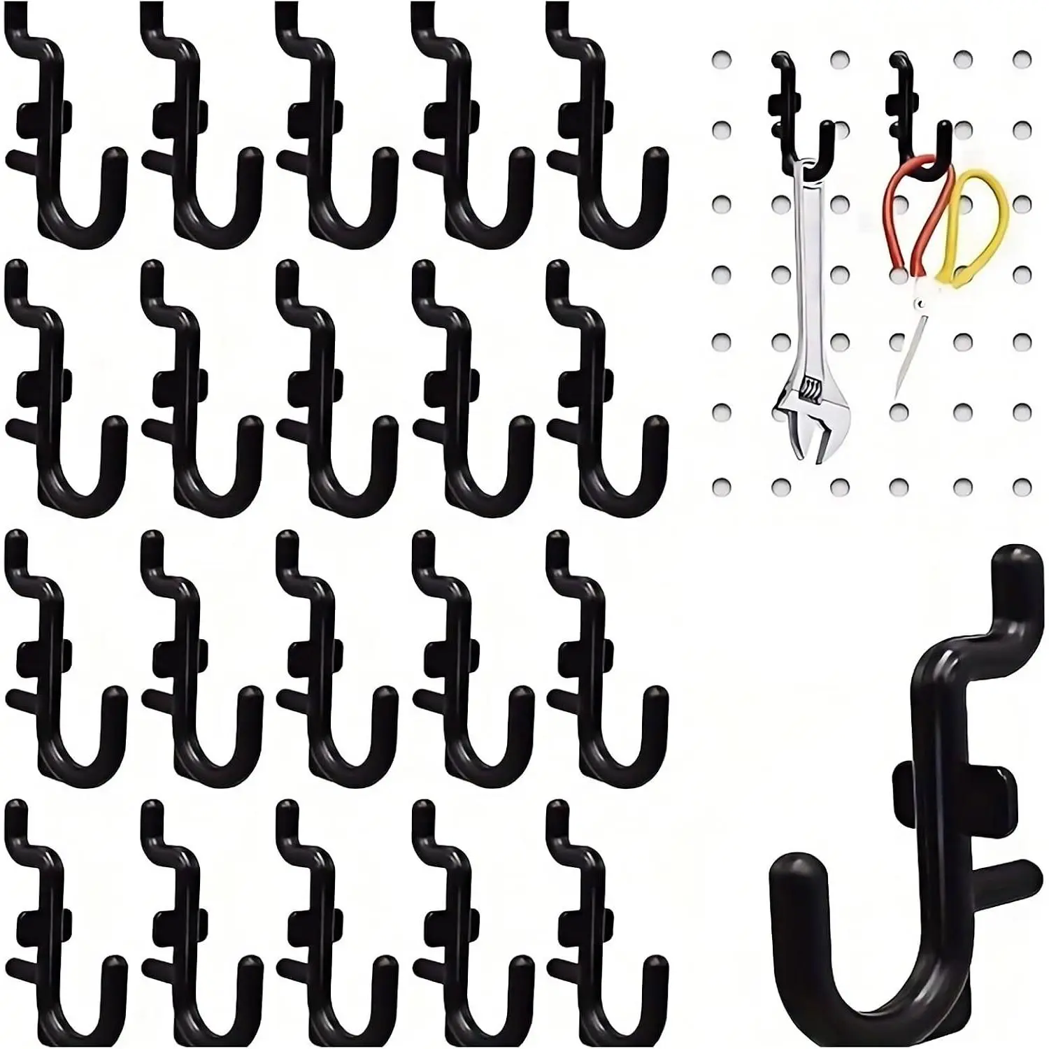 Black 50 count 1/4in Pegboard Hooks,Hooks for Pegboard,Peg Hooks | Plastic 50 count Peg Board Hooks for ,J-Hooks for Pegboard,Pegboard J Hooks,Black 1/4in Hangers for Organizing Tools