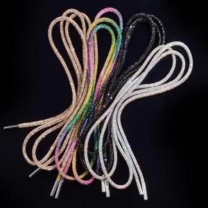 SleekHush 47in Round Rhinestone Glitter Shoelaces - Casual Bling Crystal Cords, Colorful Glitter Drawstring for Footwear, DIY Sneakers, Christmas Decor