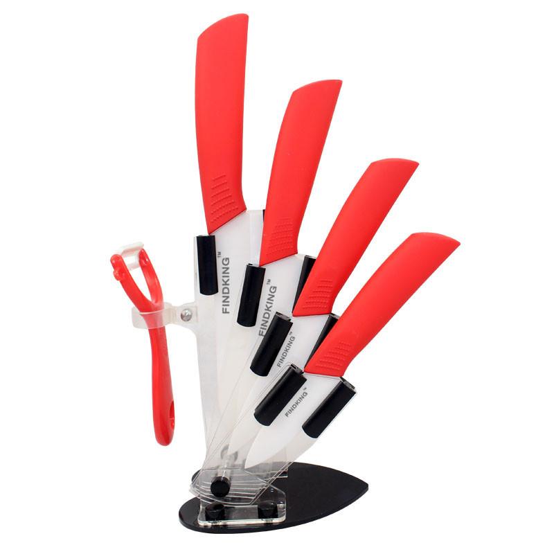 FINDKING 6pcs Ceramic Knife set, Good Quality Kitchen Knife 3" 4" 5" 6 inch Peeler with Acrylic Holder, Cutting Meat, Vegetable and Fruit, Kitchen Tools Block
