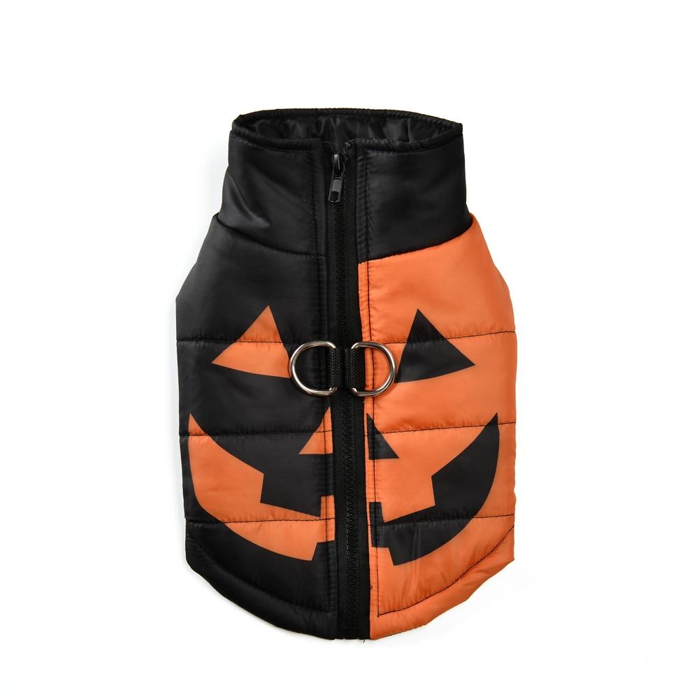 Autumn Winter Pet Halloween Cotton Vest, Pumpkin Paw Print Spider Web Waterproof Jacket, Zipper Comfortable Dog Coat, Dachshund Clothes