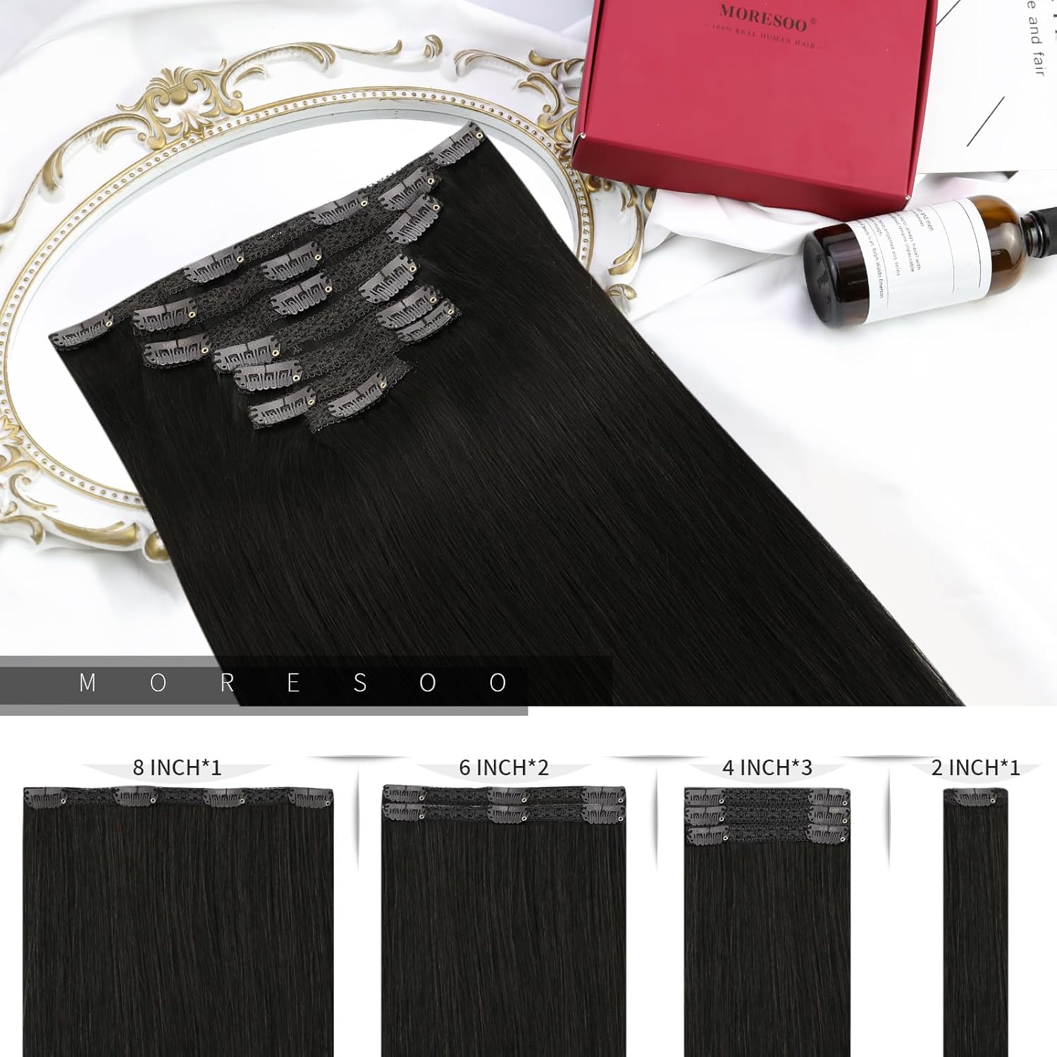 MORESOO Clip-in Hair Extensions Remy Human Hair Natural Straight Weighted for Comfortable Wear SpringStatements MORESOO Clip-in Hair Extensions Remy Human Hair Natural Straight Weighted for Comfortable Wear SpringStatements