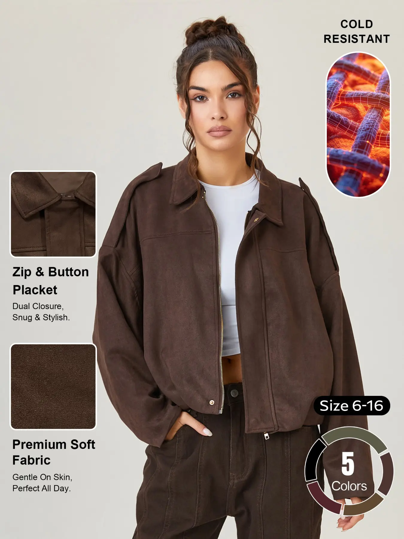 Women's Winter Retro Stand Collar Zipper Long Sleeve Windproof Jacket Comfortable Solid Color Loose Outerwear, Versatile Warm Daily Wear Coats#TikTokMadeMeBuyIt#Outerwear#FindYourStyle