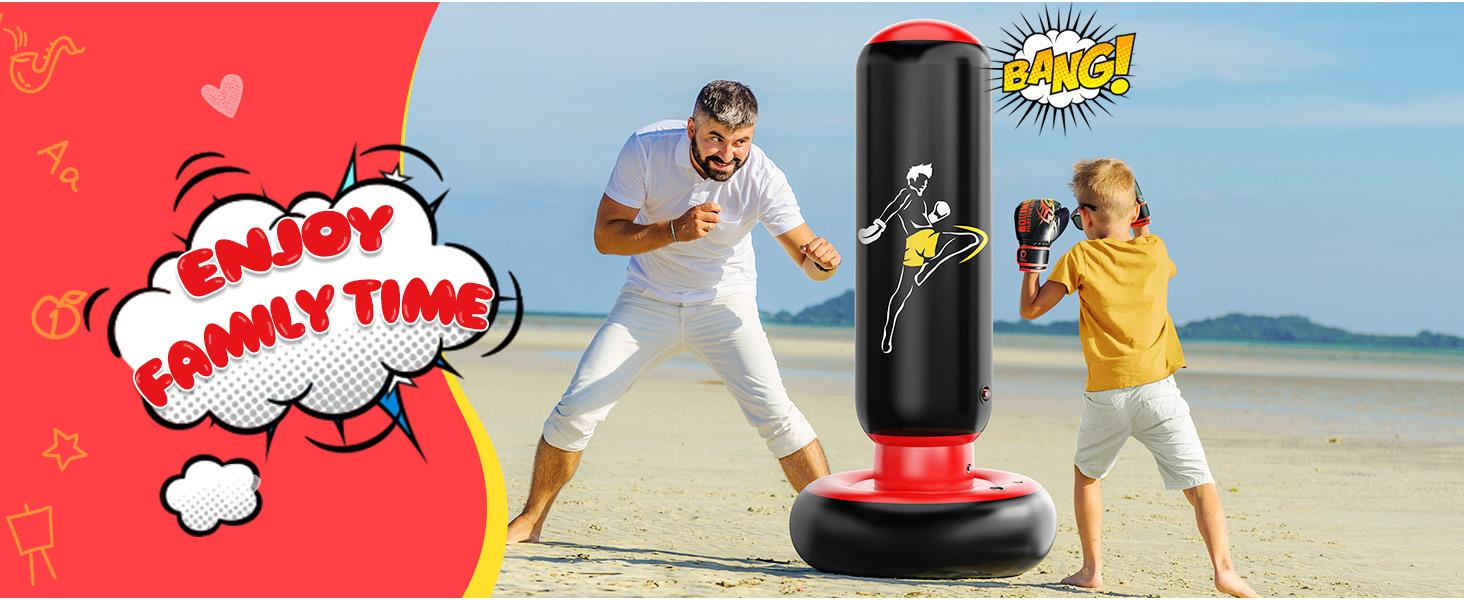 QPAU 66 Inch Inflatable Kids Punching Bag Toy with Boxing Gloves for Ages 6-12 Christmas Gifts for Boys & Girls Ideal for Karate Taekwondo MMA Exercise Strengthening Fun Family Time - Energy