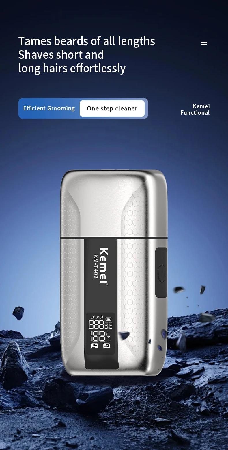 Kemei T402 UV-Disinfecting Metal Double-Foil Shavers for Men Facial Professional Barber Reciprocating Razor Bald Head Shaving Machine Durable