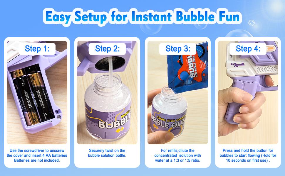 Kids Bubble Gun Colorful Lights Bubble Machine Children Automatic Bubble Machine with Bubble Solution, Gifts for Boys and Girls Ages 3-8